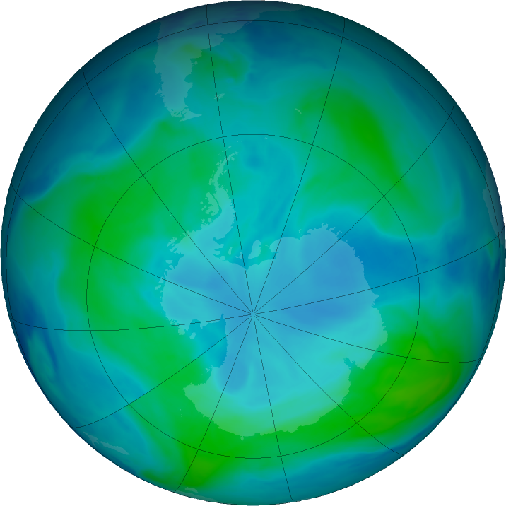 Antarctic ozone map for 16 January 2021